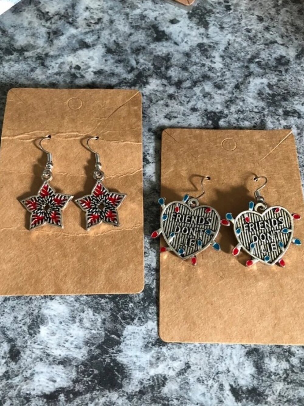 2 pairs Stranger Things Silver Plated Dangle Earrings